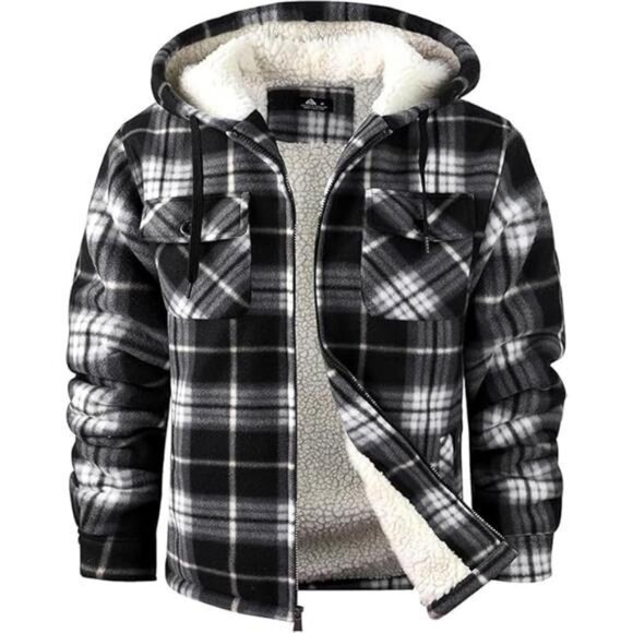 Men's Flannel Shirt Jacket Fleece Sherpa Lined Plaid Jackets Coat Full - Picture 6 of 6